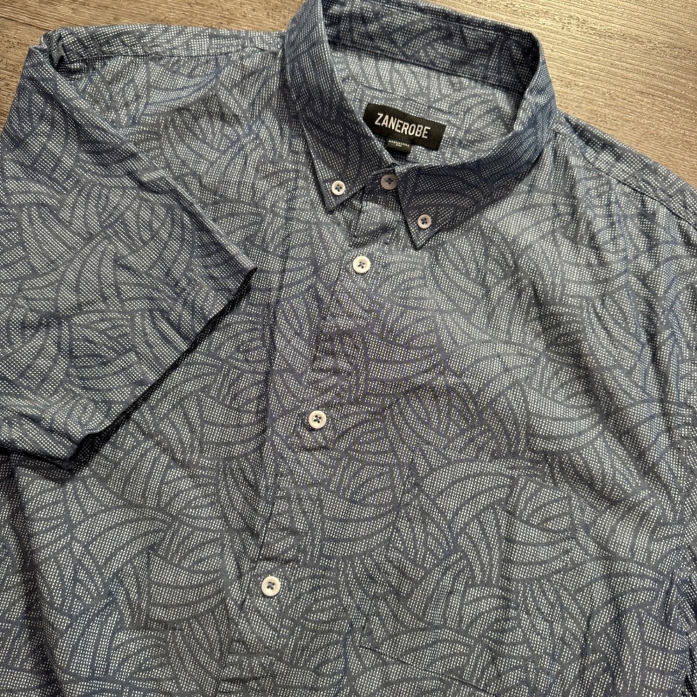 Zanerobe Shirt Mens XXL Blue 100% Cotton Short Sleeve Geometric Summer Casual